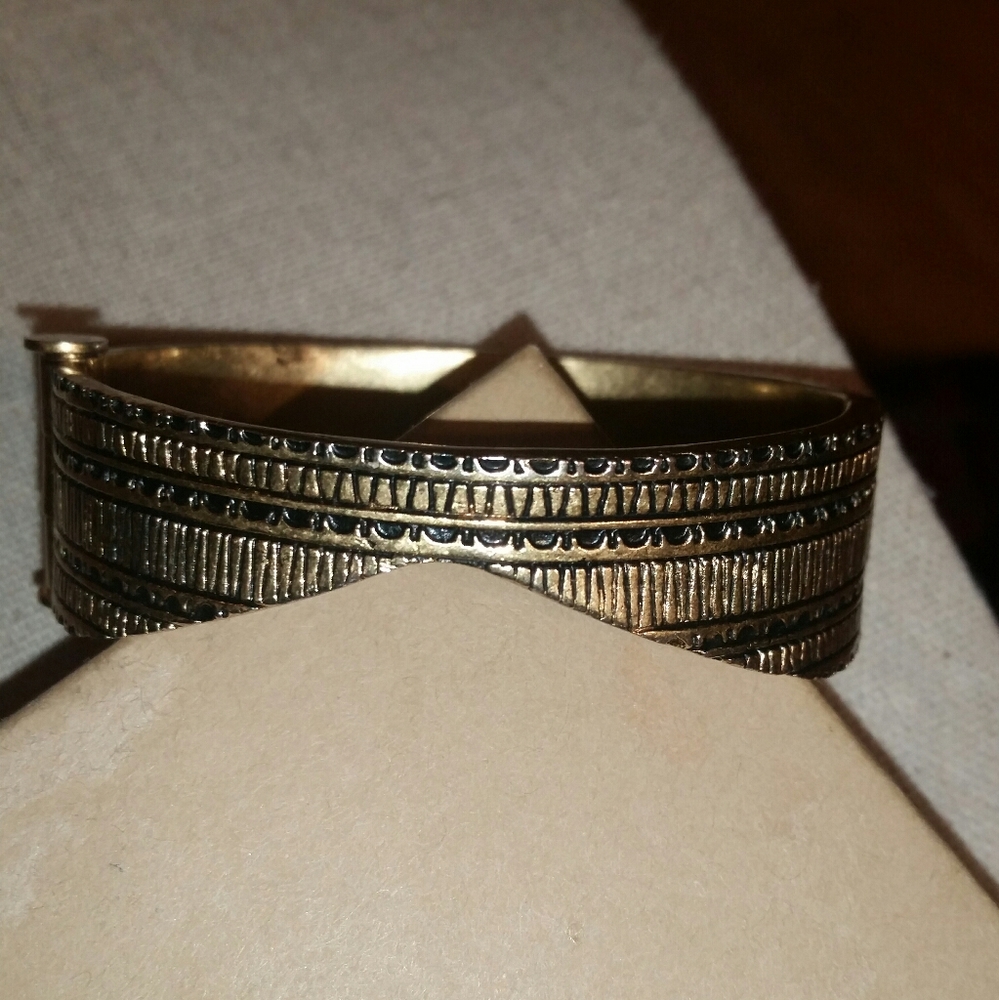 Madewell Gold Etched Ridge, Hinged Cuff Bracelet